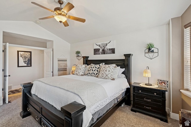 294 W Willow Ct Unit 12, Francis, UT 84036 - bedroom featuring light carpet, lofted ceiling, and ceiling fan