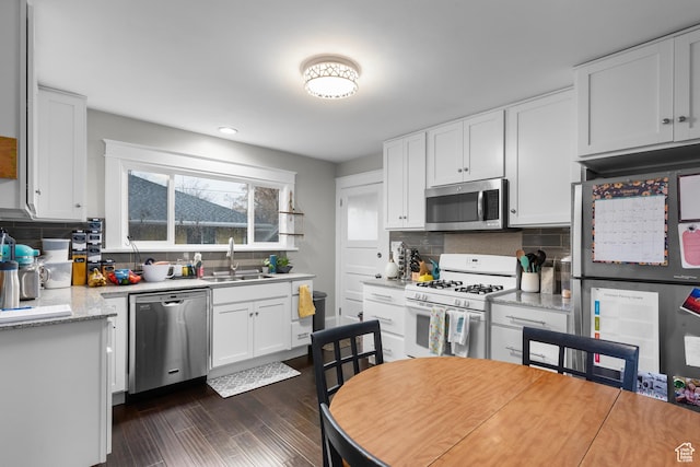 432 S 100 E, Provo, UT 84606 - kitchen featuring appliances with stainless steel finishes, decorative backsplash, white cabinets, dark wood-type flooring, and recessed lighting