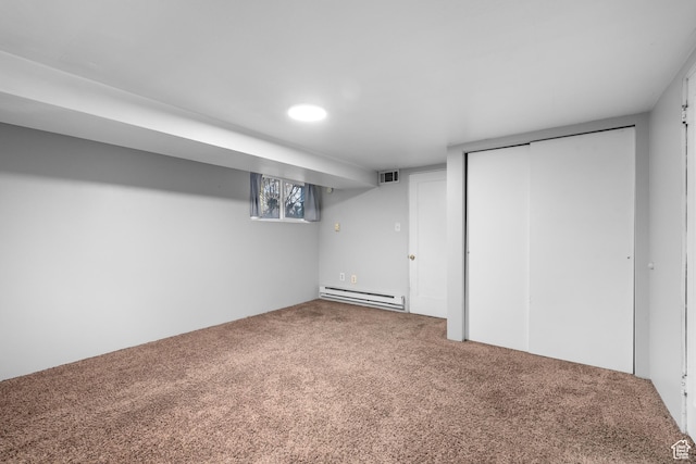 432 S 100 E, Provo, UT 84606 - basement with a baseboard radiator, carpet flooring, and recessed lighting