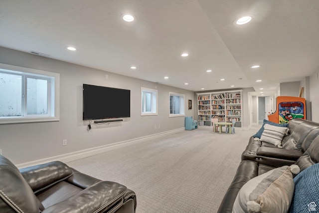 1885 E 10225 S, Sandy, UT 84092 - carpeted living area featuring built in shelves and recessed lighting