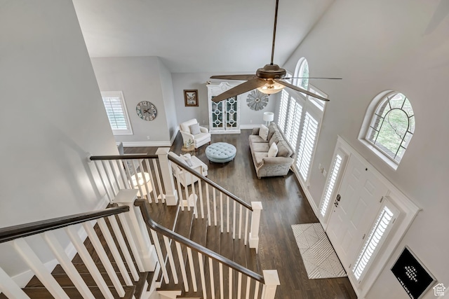 1885 E 10225 S, Sandy, UT 84092 - stairway featuring a towering ceiling, wood finished floors, and ceiling fan