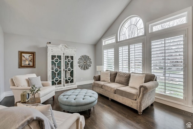1885 E 10225 S, Sandy, UT 84092 - living area featuring dark wood-style flooring and vaulted ceiling