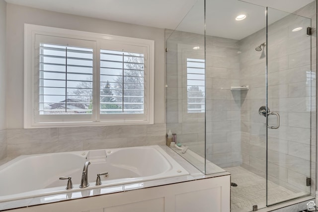 1885 E 10225 S, Sandy, UT 84092 - full bathroom with a shower stall, a garden tub, plenty of natural light, and recessed lighting