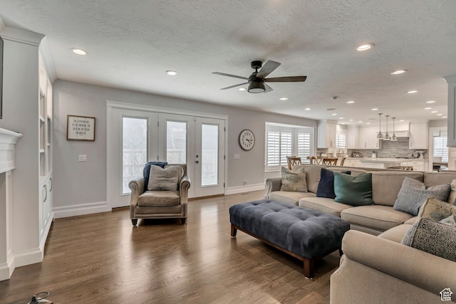 1885 E 10225 S, Sandy, UT 84092 - living area featuring ceiling fan, recessed lighting, a textured ceiling, wood finished floors, and french doors
