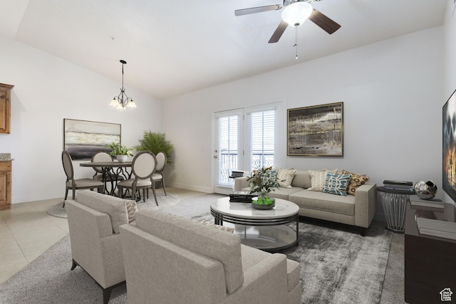 983 W 1055 N Unit 816, Orem, UT 84057 - living room featuring ceiling fan, lofted ceiling, and light tile patterned flooring