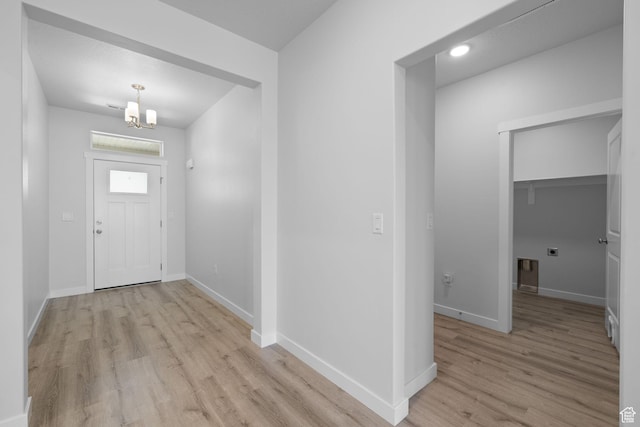 3105 W 3150 N, Plain City, UT 84404 - foyer entrance with light wood-type flooring, a chandelier, and recessed lighting