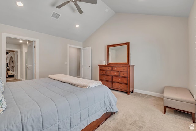 453 S Short Horse Ln Unit C, Saratoga Springs, UT 84045 - bedroom with recessed lighting, vaulted ceiling, light colored carpet, and ceiling fan