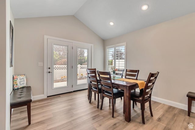 453 S Short Horse Ln Unit C, Saratoga Springs, UT 84045 - dining area with lofted ceiling, light wood-style flooring, and recessed lighting