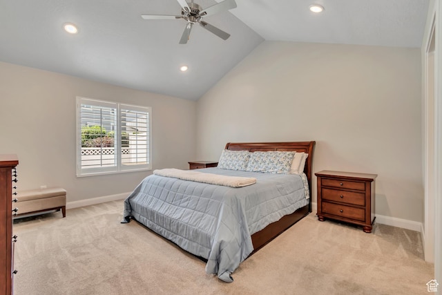 453 S Short Horse Ln Unit C, Saratoga Springs, UT 84045 - carpeted bedroom featuring vaulted ceiling, recessed lighting, and ceiling fan
