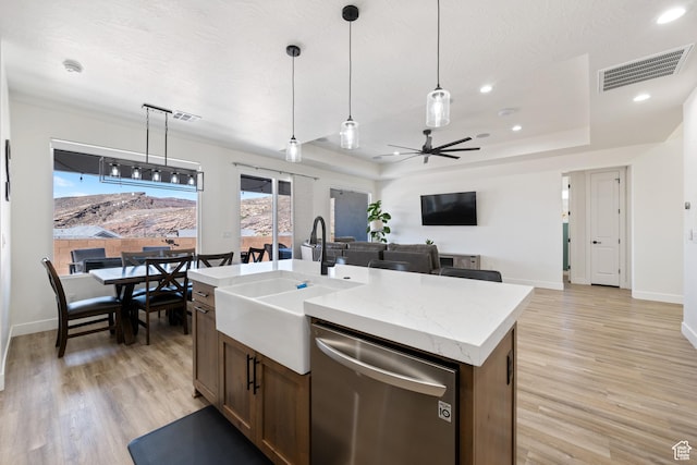 507 N 3650 W, Hurricane, UT 84737 - kitchen featuring dishwasher, a tray ceiling, light wood-type flooring, and recessed lighting