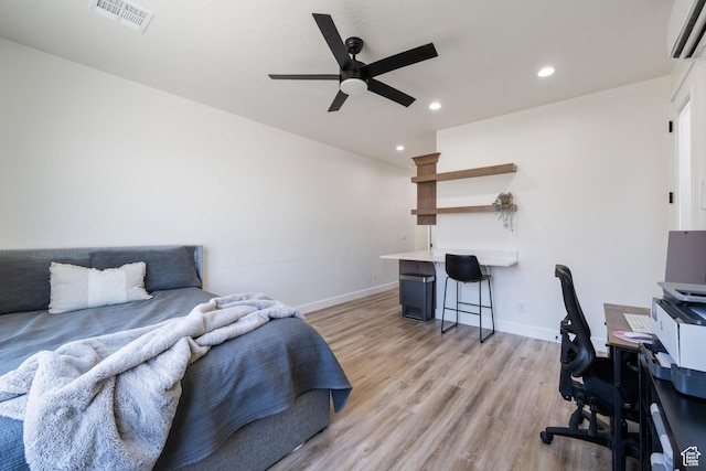 507 N 3650 W, Hurricane, UT 84737 - bedroom with an AC wall unit, recessed lighting, light wood-style floors, an office area, and a ceiling fan
