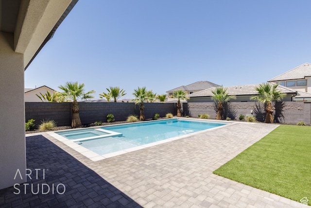 671 E Arina Way, Washington, UT 84780 - view of pool with a fenced backyard, a patio area, and a pool with connected hot tub