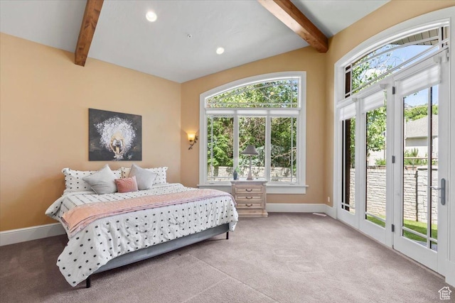 3149 E 9800 S, Sandy, UT 84092 - bedroom featuring beam ceiling, access to outside, and carpet floors