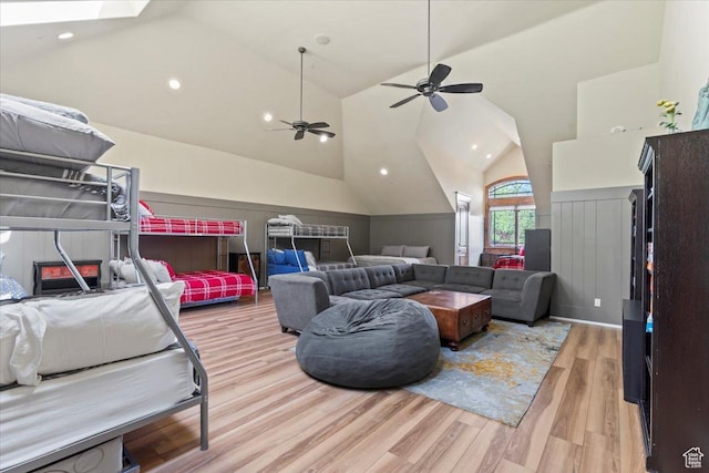 3149 E 9800 S, Sandy, UT 84092 - bedroom with vaulted ceiling, light wood-type flooring, recessed lighting, and ceiling fan