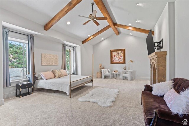 3149 E 9800 S, Sandy, UT 84092 - bedroom featuring multiple windows, carpet floors, recessed lighting, and a fireplace
