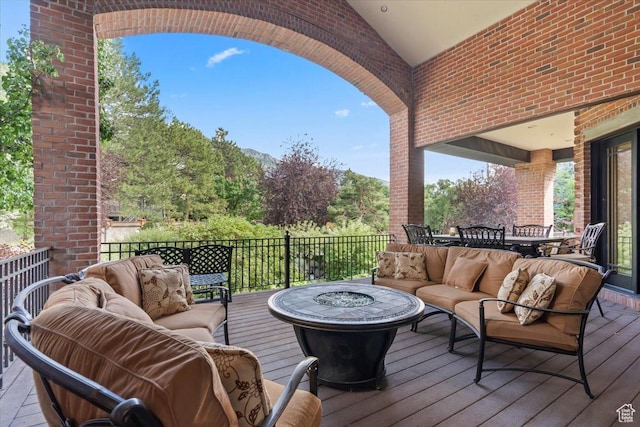 3149 E 9800 S, Sandy, UT 84092 - wooden terrace with an outdoor living space with a fire pit and outdoor dining area