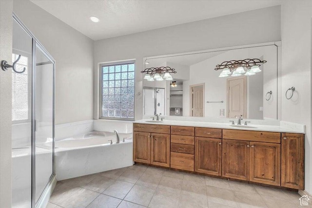 1319 W Red Butte Dr W, Washington, UT 84780 - full bath with a bath, double vanity, tile patterned floors, and a shower stall