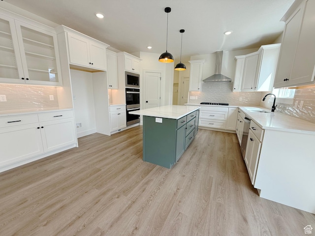 2237 E Parkside Cir S, South Ogden, UT 84403 - kitchen with wall chimney exhaust hood, white cabinetry, tasteful backsplash, and recessed lighting