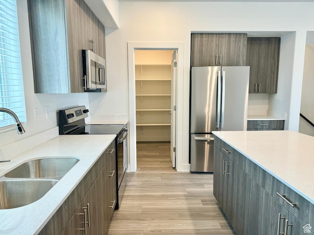 2345 W Miles Unit D15, West Haven, UT 84401 - kitchen with appliances with stainless steel finishes, light wood-style flooring, modern cabinets, and light stone countertops