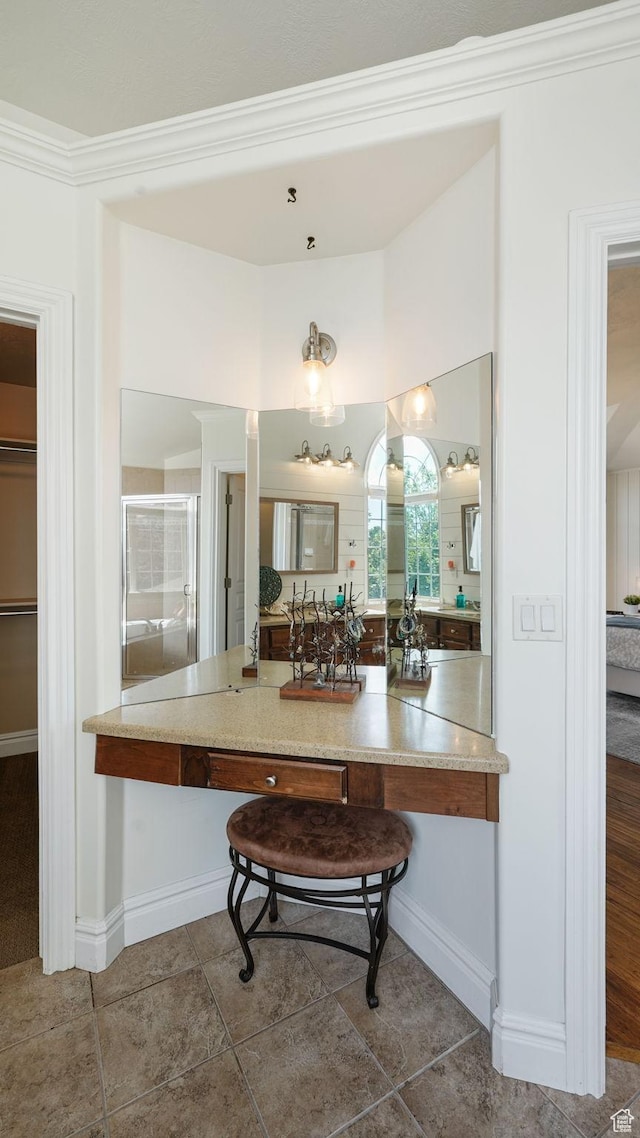 11597 N Sunset Hills Dr, Highland, UT 84003 - full bathroom with a shower stall, ornamental molding, and a spacious closet