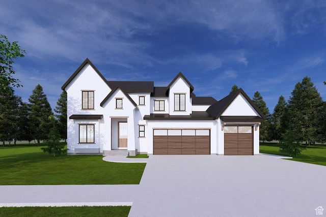 6158 W Silver Sky Dr W Unit 102, Herriman, UT 84096 - modern farmhouse style home with a front lawn, concrete driveway, a garage, and stucco siding