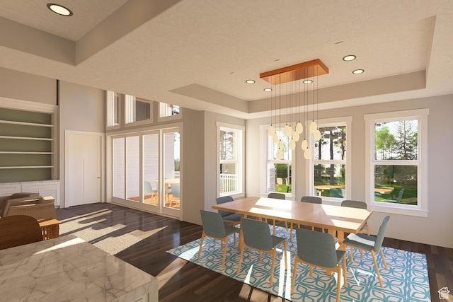 6158 W Silver Sky Dr W Unit 102, Herriman, UT 84096 - dining space with a tray ceiling, wood finished floors, recessed lighting, and built in features