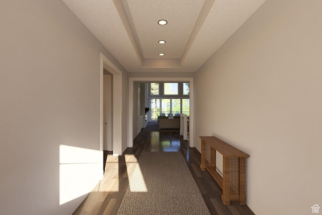 6158 W Silver Sky Dr W Unit 102, Herriman, UT 84096 - hallway featuring dark wood-type flooring, recessed lighting, and a tray ceiling