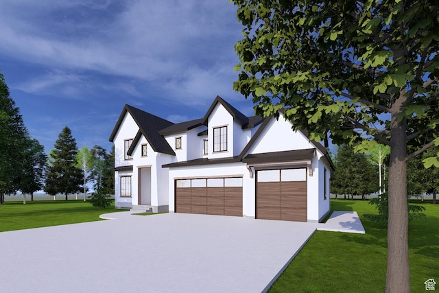 6158 W Silver Sky Dr W Unit 102, Herriman, UT 84096 - modern farmhouse style home featuring a garage, a front lawn, concrete driveway, and stucco siding