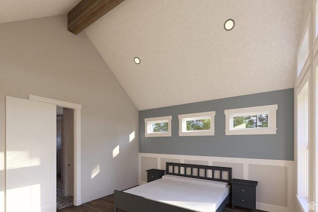 6158 W Silver Sky Dr W Unit 102, Herriman, UT 84096 - bedroom with dark wood finished floors, beamed ceiling, and high vaulted ceiling
