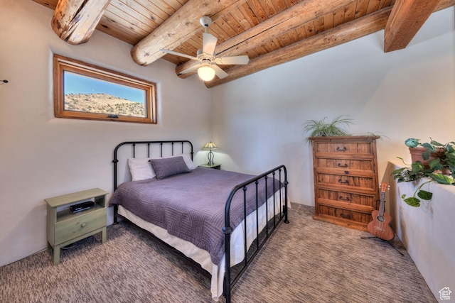 70 Desert Solitaire Rd, Moab, UT 84532 - carpeted bedroom featuring a wood ceiling with exposed beams and a ceiling fan