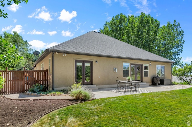 1066 W 575 N, Springville, UT 84663 - back of property featuring french doors, stucco siding, a patio area, and roof with shingles