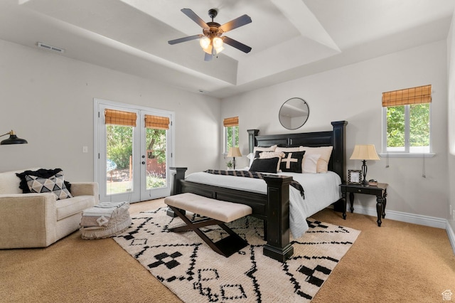 1066 W 575 N, Springville, UT 84663 - carpeted bedroom with access to outside, french doors, multiple windows, and a tray ceiling