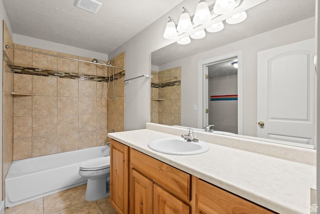 7861 N Tinamous Rd, Eagle Mountain, UT 84005 - bathroom featuring vanity, shower / washtub combination, tile patterned floors, and a textured ceiling