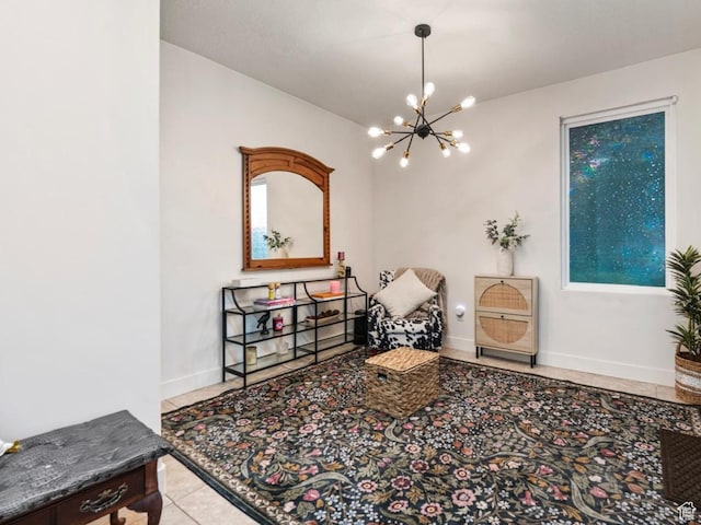 4937 W Daybreak Pkwy, South Jordan, UT 84009 - living area featuring a chandelier and tile patterned floors