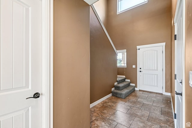 885 W 2150 N, Pleasant View, UT 84404 - entrance foyer with stairway, stone finish floors, and a high ceiling
