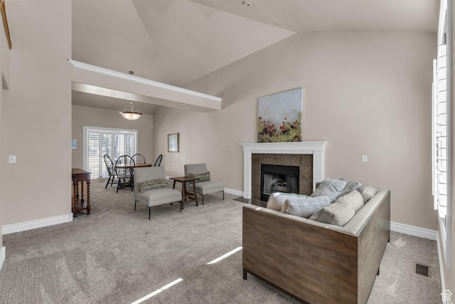 1082 E 370 N, American Fork, UT 84003 - carpeted living room with a fireplace and lofted ceiling