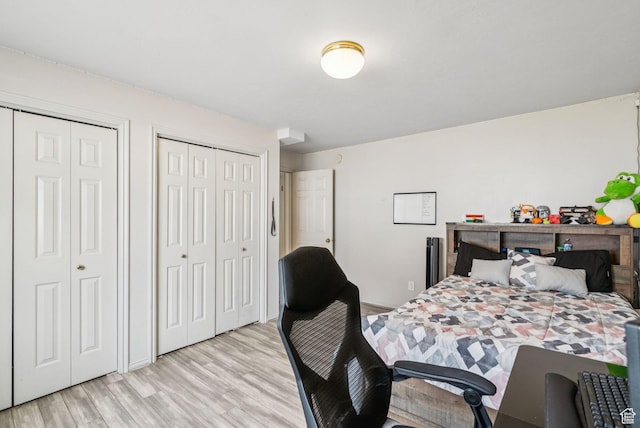 9355 S Peruvian Dr E, Sandy, UT 84093 - bedroom featuring multiple closets and light wood-style floors
