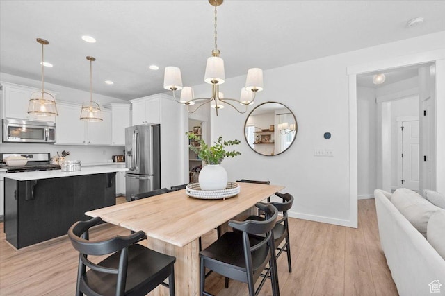 15181 S Sabre Pl, Bluffdale, UT 84065 - dining area with light wood-type flooring, a chandelier, and recessed lighting