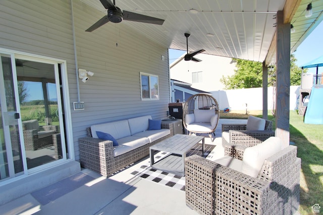 1464 W 800 S, Logan, UT 84321 - view of patio / terrace featuring an outdoor living space and a ceiling fan