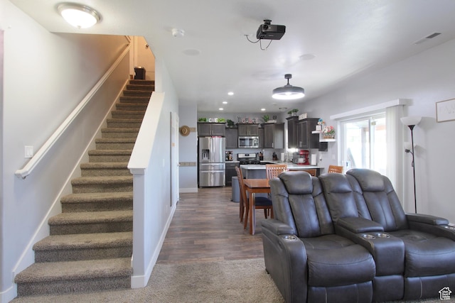 1464 W 800 S, Logan, UT 84321 - living area with stairway and dark carpet