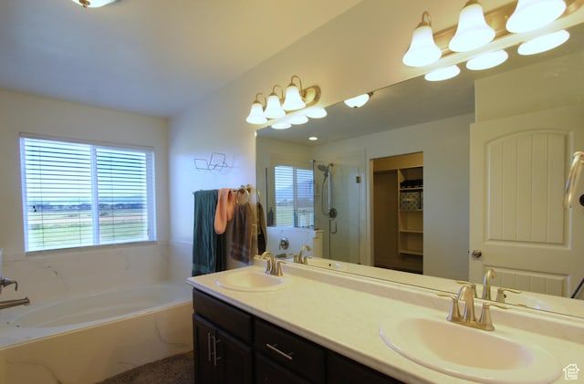 1464 W 800 S, Logan, UT 84321 - full bath featuring healthy amount of natural light, a garden tub, a shower stall, and double vanity