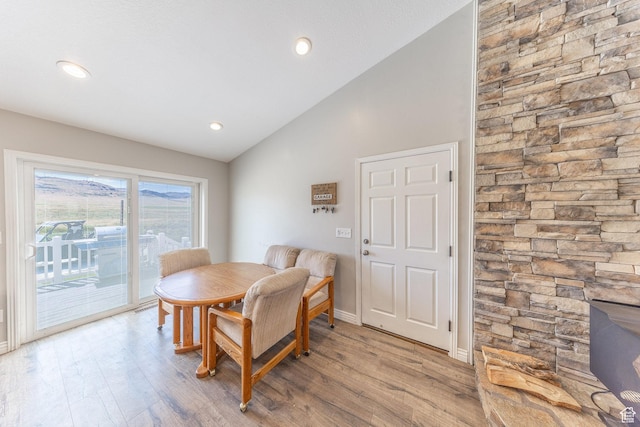 26551 N 8800 W, Portage, UT 84331 - dining area with vaulted ceiling, light wood-style flooring, and recessed lighting