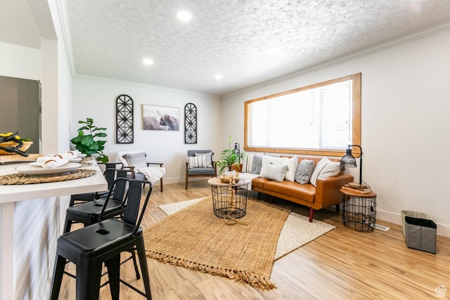 839 E Statice Ave S, Sandy, UT 84094 - living room featuring ornamental molding, wood finished floors, recessed lighting, and a textured ceiling