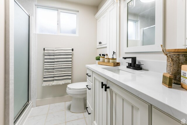839 E Statice Ave S, Sandy, UT 84094 - bathroom with vanity, marble finish floors, a shower with door, and healthy amount of natural light