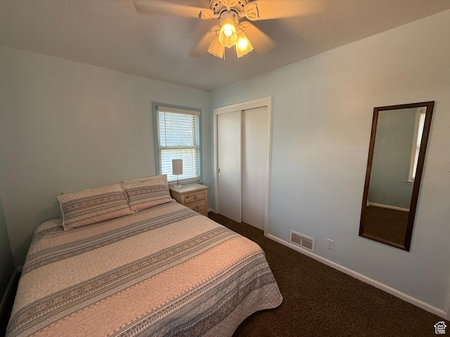 5140 S 2175 W, Roy, UT 84067 - bedroom featuring dark carpet, a closet, and ceiling fan