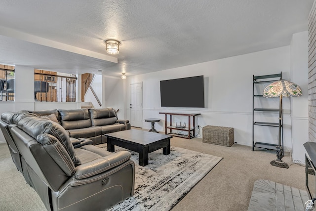 2140 E 3000 N, Layton, UT 84040 - carpeted living room with stairs and a textured ceiling