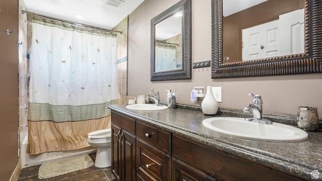 2075 Sorrento Dr, Woods Cross, UT 84087 - full bathroom featuring double vanity, shower / bath combo, and tile patterned flooring