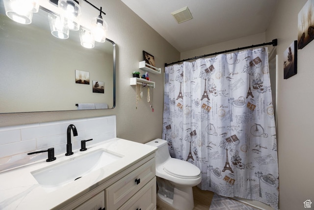 6733 W Mary Leizan Ln, Herriman, UT 84096 - full bathroom with backsplash, vanity, a textured wall, and a shower with shower curtain