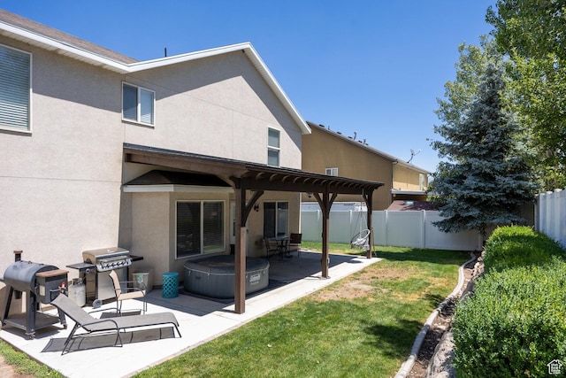 6733 W Mary Leizan Ln, Herriman, UT 84096 - back of property with a fenced backyard, a patio area, and stucco siding