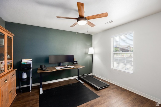 6733 W Mary Leizan Ln, Herriman, UT 84096 - office featuring ceiling fan and dark wood-style floors